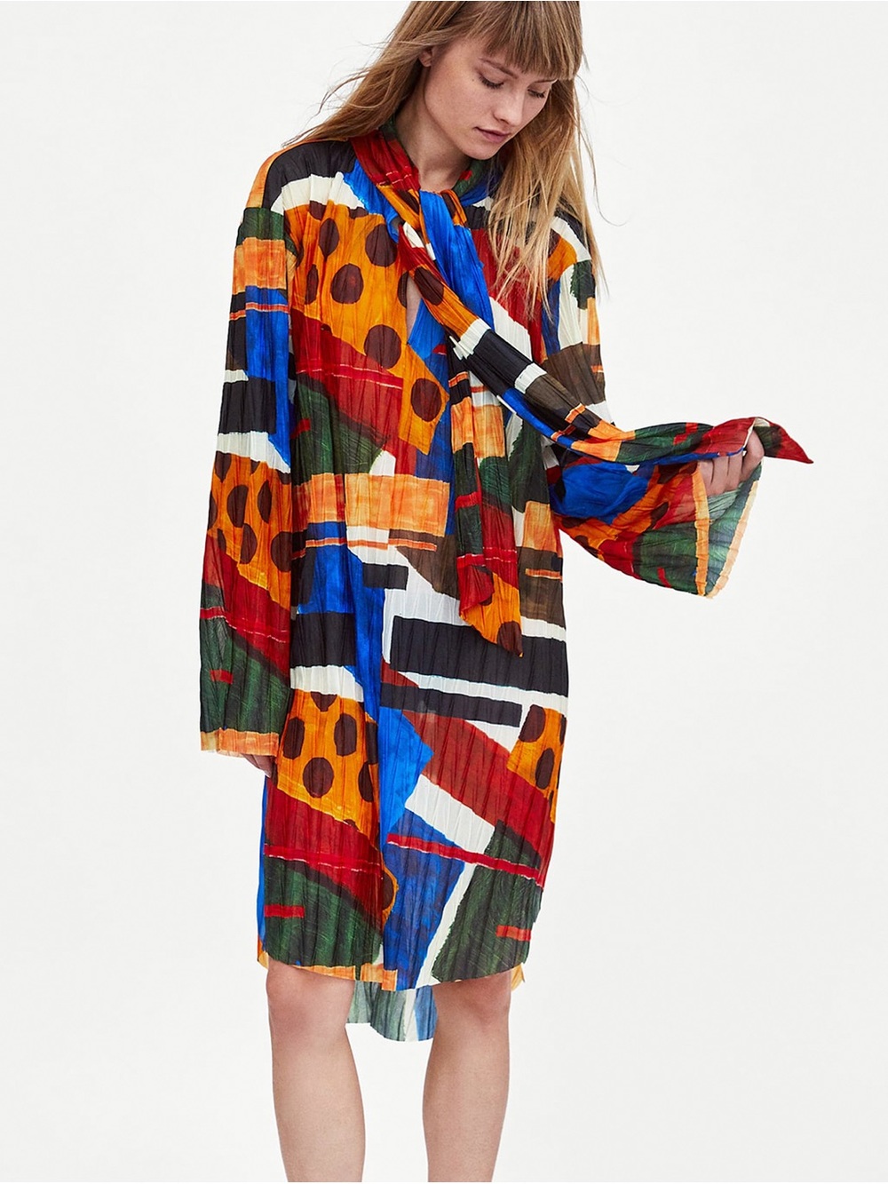 Zara Multicolor Abstract Print Long Sleeve Tunic